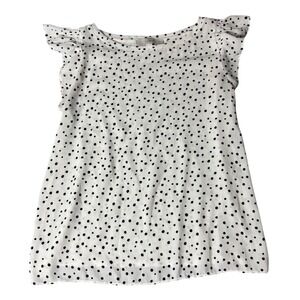 LOFT Womens XS Top Blouse White Black Polka Dot Ruffle Sleeve Casual Cute